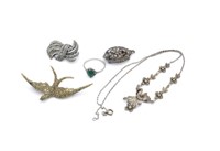 Group of sterling silver and marcasite jewellery
