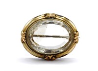 Large Victorian rock crystal & gilt metal brooch