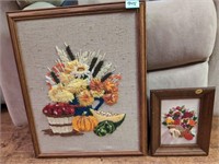 Vintage crewel yarn embroidery pictures