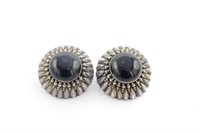Large onyx & silver cannetille stud earrings