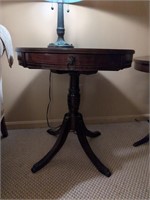 Vintage drum side cigar table w 4 claw feet and