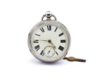 Large silver open face fusee pocket watch