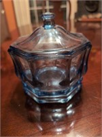 Blue glass candy dish w lid glassware