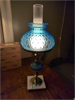 Vintage blue glass lamp w marble base 21in tall