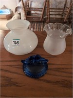 2 lamp globes and blue bird lid no dish