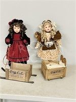 2 Coca-Cola Heirloom dolls w/ crib & sleigh