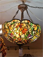 A Vintage Hanging Stained Glass Chandelier