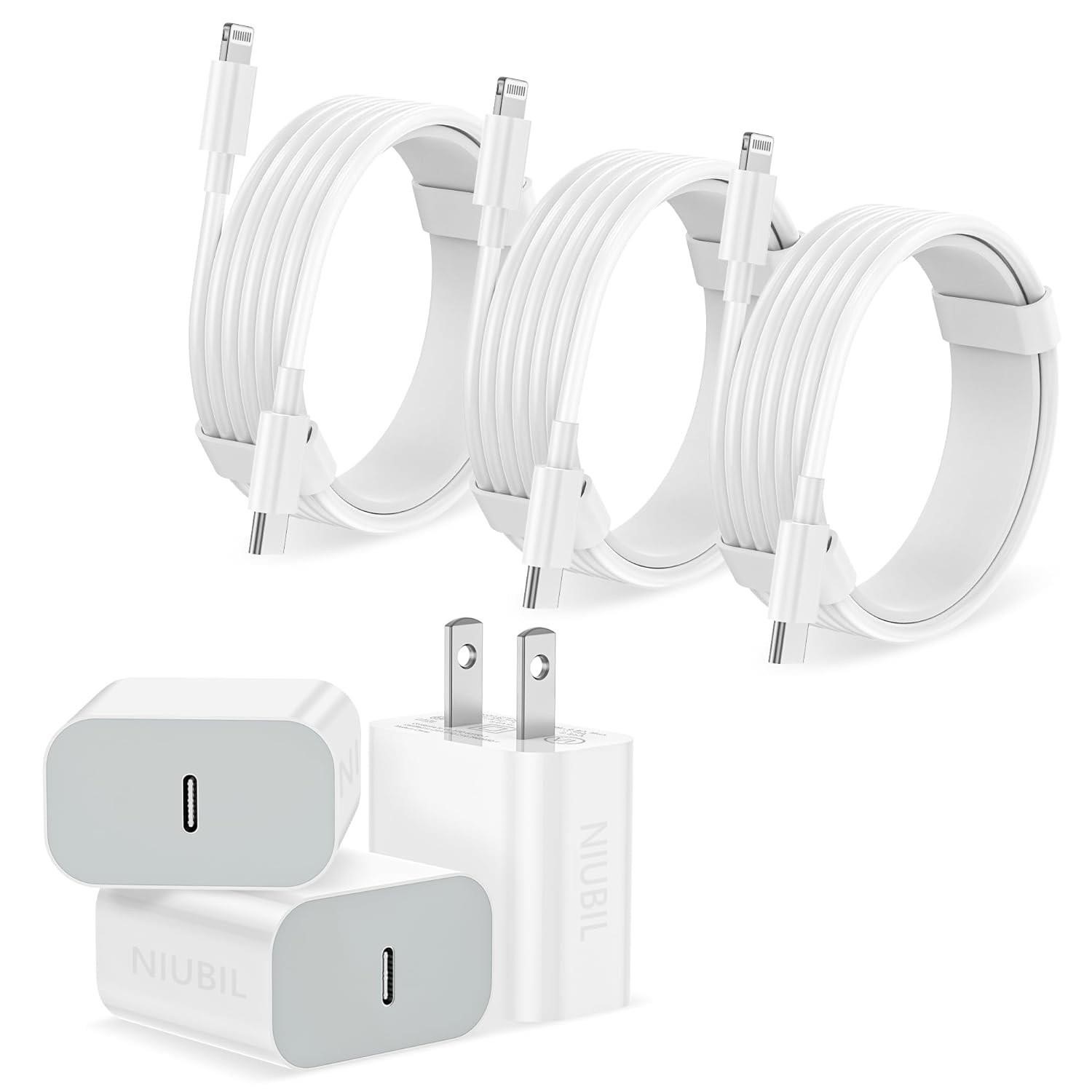 NEW 3PK Fast Charge USB-C Block & 6FT Cords