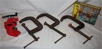 3) 4" C clamps, 2 sets 3/4" Pipe Clamp Brackets