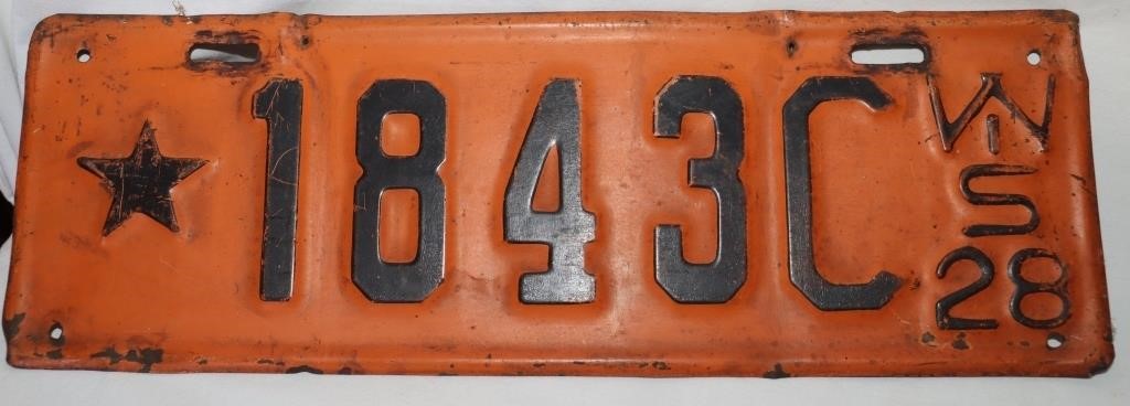 Vintage WI 1928 License Plate