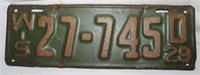 Vintage WI 1929 License Plate