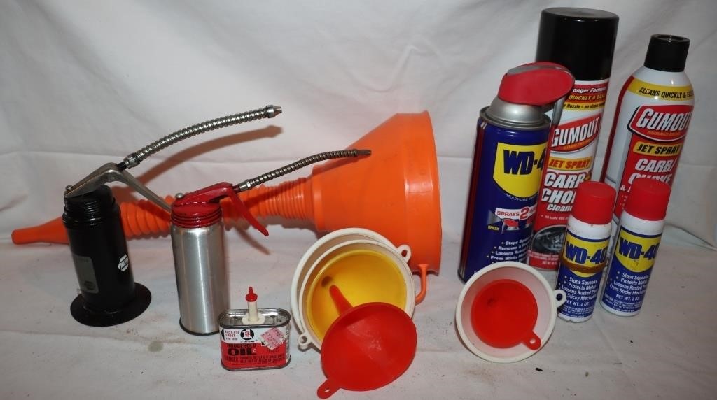 Funnels, Oil Cans, DW-40, Carb Cleaner