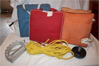 4 Boat Seat Cushions, Trailer Jack, Nylon Rope