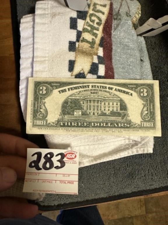 Hillary Clinton 3 Dollar Fake Note