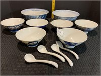 2 Asian Rice Bowls 6 Small Bowls & Porcelain