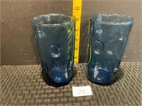 2 Decatur Texas Glass Thumbprint Tumbler Blue