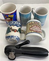 Coffee mug & can opener lot