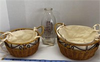 Baskets w/liners & milk jar