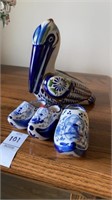 Delft blue  wooden shoes and ornamental pelican