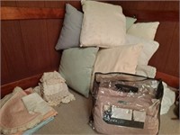 Bed pillows, bed sheets and associated items