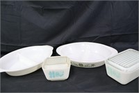 4 Pyrex, Fire King, Pyrex, Glasbake Frig. Dishes