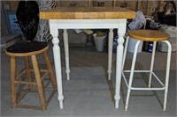 Wood Table 32"x23.5"x23.5" and Stools 20" and 24"