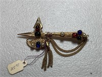 Vintage jeweled battle axe brooch