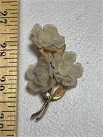 Vintage floral brooch with rhinestone, made in