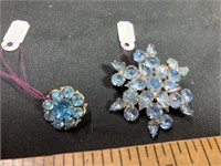 2 vintage blue rhinestone  pins