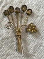 Vintage brooch with smoky grey and amber