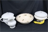 4 Vtg. English Chamber Pots, Basin, Pitcher+++