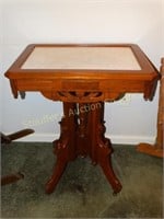 Victorian Marble top table on casters, 18" x 24" x