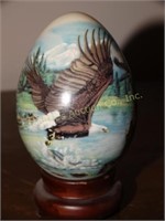 Eggzakly Bald Eagle porcelain egg 4"h