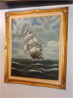 Framed canvas, signed by artist, Clipper Ship,