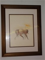 Framed Horse art work signed Mad Stage '77, 14" x