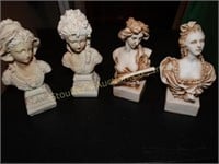 4 female busts, resin/plastic, tallest is 6"h