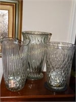 3 glass vases, tallest is 12"