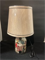 Mason, jar lamp with sewing and shade