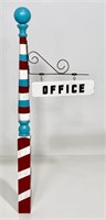 "Office" sign on barbershop painted post, 51"T