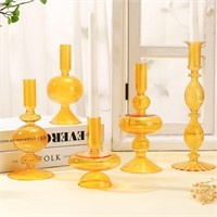Amber Glass Taper Candle Holder  5 pcs Set