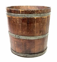 Wooden sap bucket, 15" dia., 15" tall, metal
