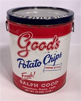 "Good's Potato Chips," tin container, clear top,