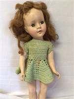 Vintage Doll w/ green crocheted dress