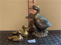 Brass Duck Figurines & Ron Jensen Signed Miniature
