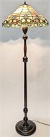 Stained Glass Floor Lamp w Turned Walnut Base