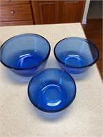 Three anchor, ovenware, mixing bowls, blue glass