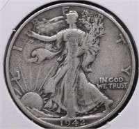 1942 S WALKING HALF DOLLAR VF