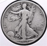 1918 S WALKING HALF DOLLAR F