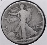 1916 D WALKING HALF DOLLAR VG