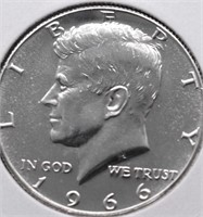 1966 SMS GEM BU KENNEDY HALF DOLLAR